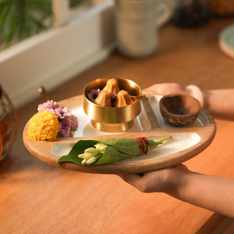 caramel enamelled wooden platter