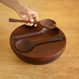 Zest Wooden Salad Bowl With Lid & 2 Server Spoons