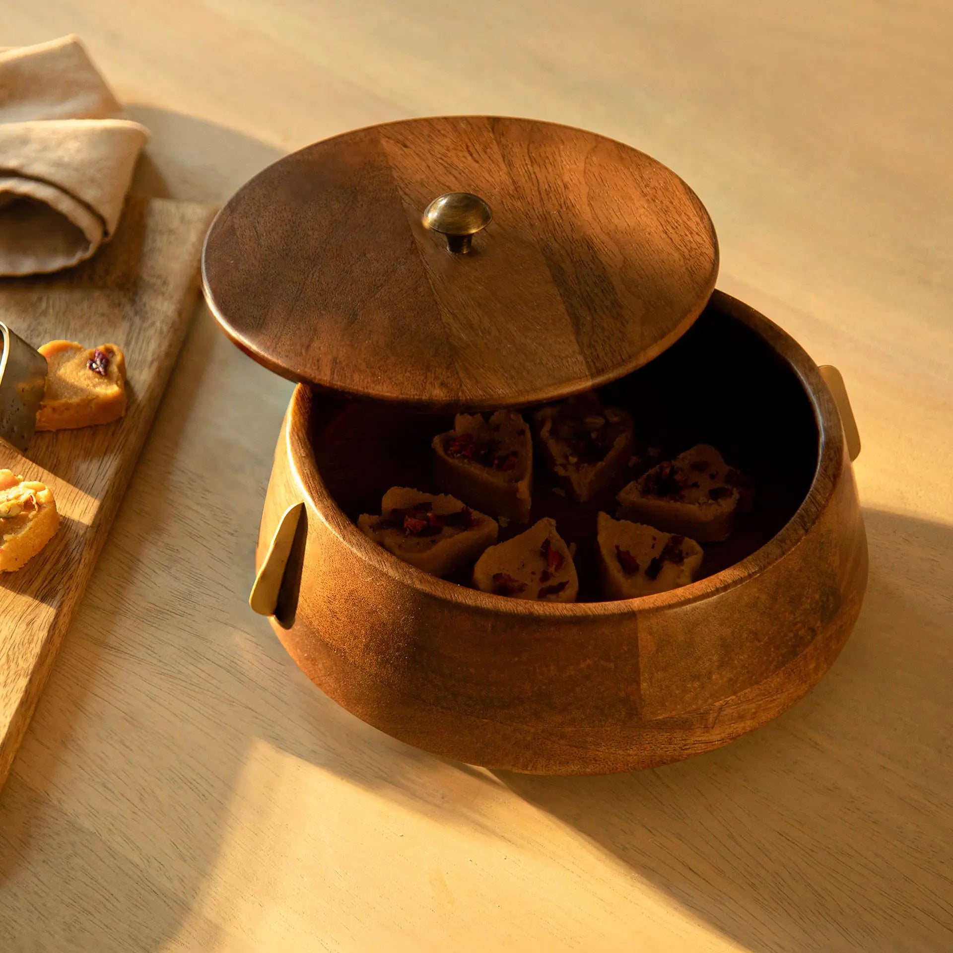 Aranya Wood Brass Roti Box