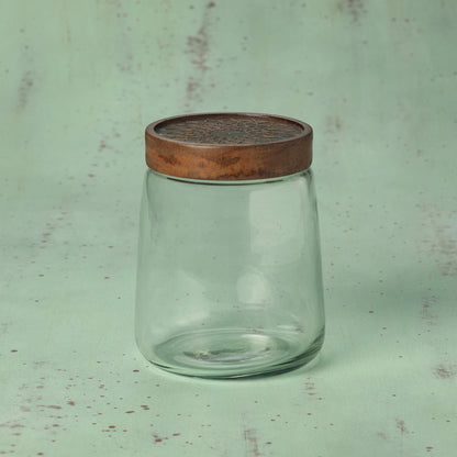 Clear Glass Jar With Metal Cladding Lid Large