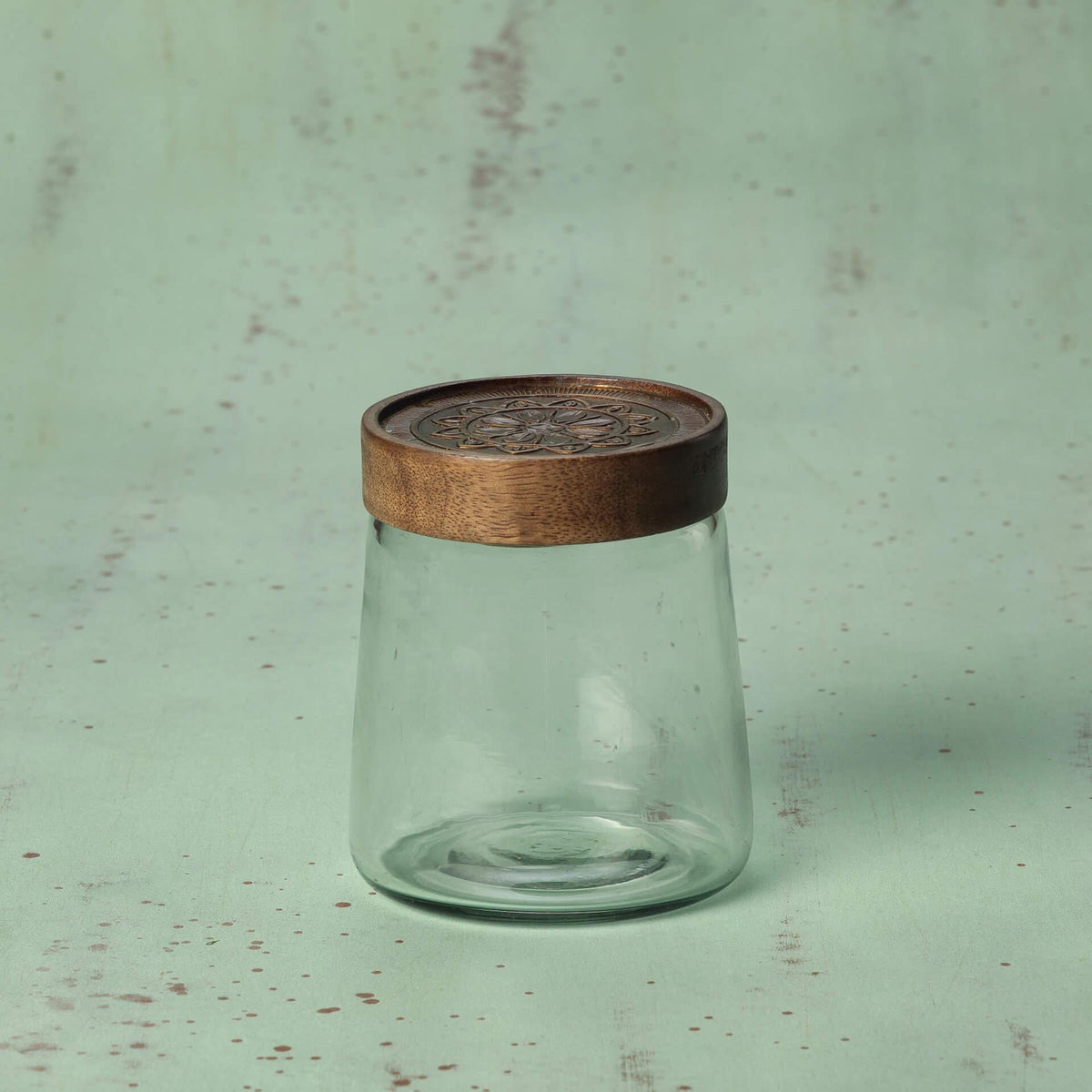Clear Glass Jar With Metal Cladding Lid Small