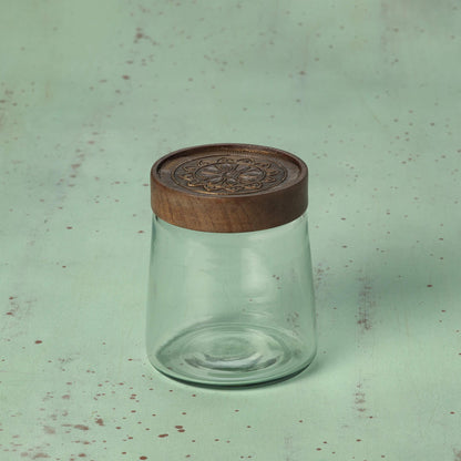 Clear Glass Jar With Metal Cladding Lid Small