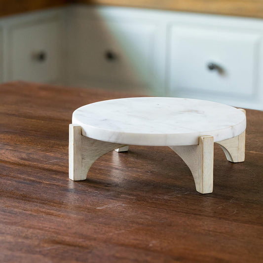 White Marble Cake Stand With Wooden Base