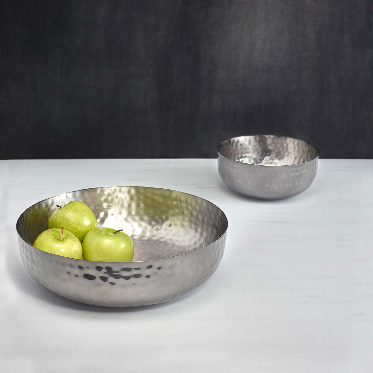 Silver & Black Hammered Metal Fruit Bowl- Large