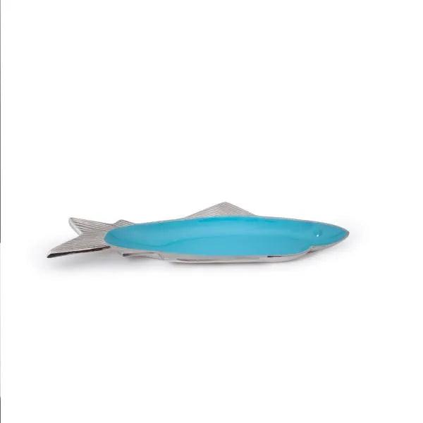 Teal Fish Metal-Enamel Fusion Platter