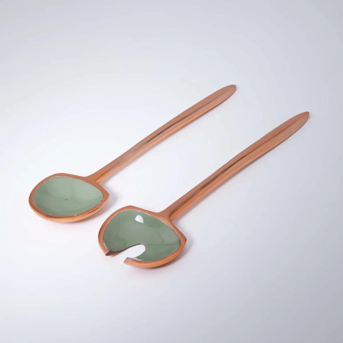 Sap Green Metal And Enamel Fusion Salad Servers (Set Of 2)