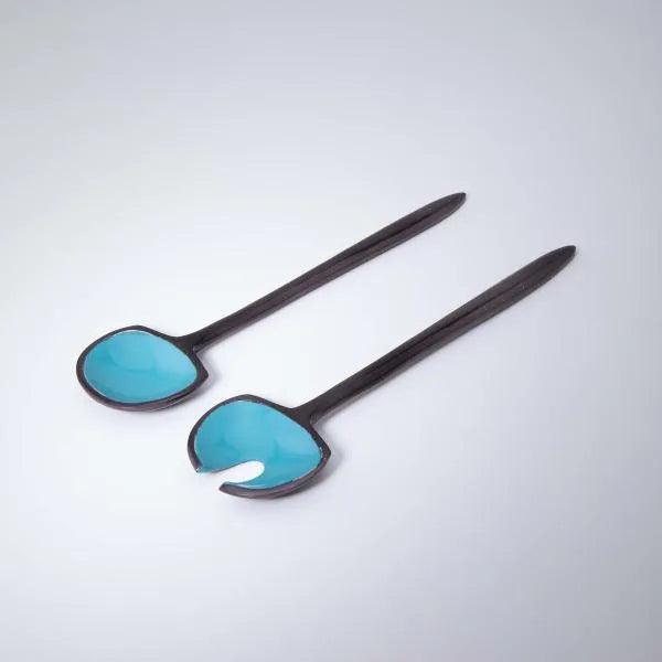 Teal Metal And Enamel Fusion Salad Servers (Set Of 2)