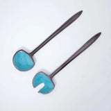 Teal Metal And Enamel Fusion Salad Servers (Set Of 2) - ellementry