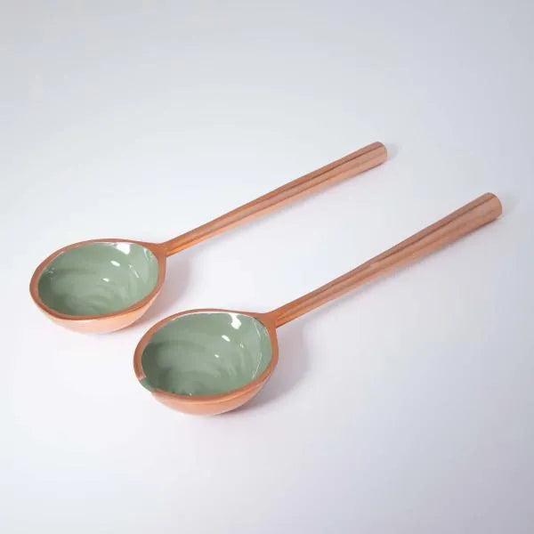 Sap Green Metal And Enamel Fusion Salad Spoon (Set Of 2)
