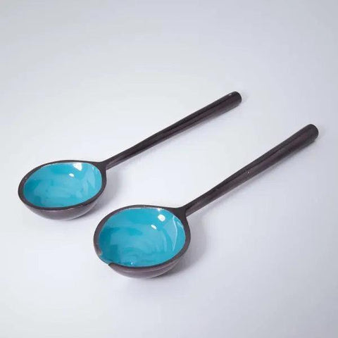 Teal Metal And Enamel Fusion Salad Spoon (Set Of 2) - ellementry