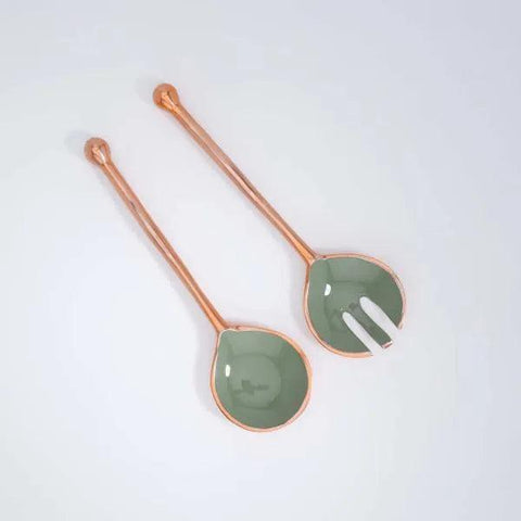 Sap Green Metal And Enamel Fusion Salad Server Set (Set Of 2) - ellementry