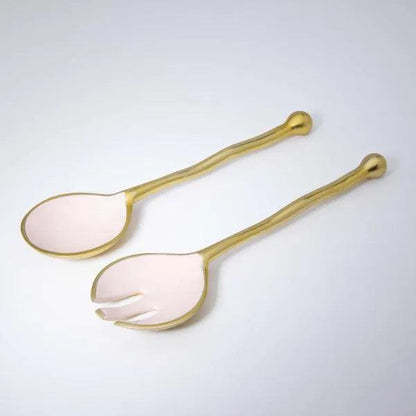Pink Metal And Enamel Fusion Salad Server Set (Set Of 2) - ellementry