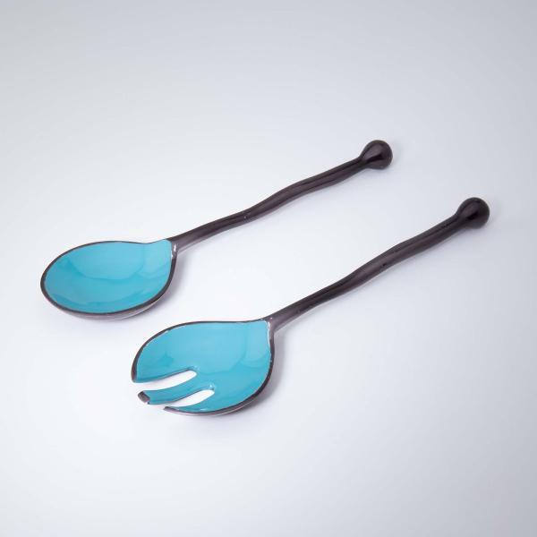 Teal Metal And Enamel Fusion Salad Server Set (Set Of 2) - ellementry