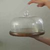 Fluted Glass Cloche With Wooden Base