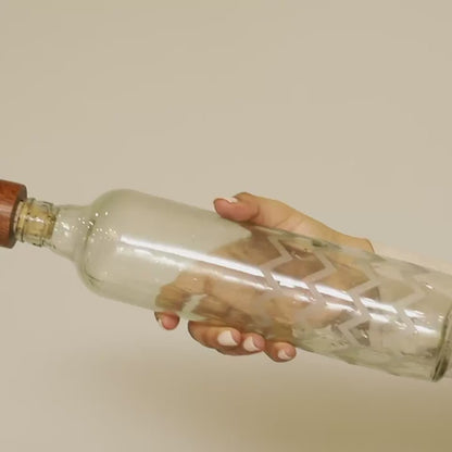 Frosted Chevron Glass Bottle With Brown Wooden Stopper