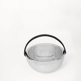 SS Fruit Bowl W/Leather Handle Silver Glossy