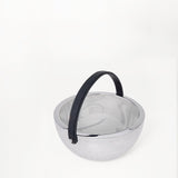SS Fruit Bowl W/Leather Handle Silver Glossy