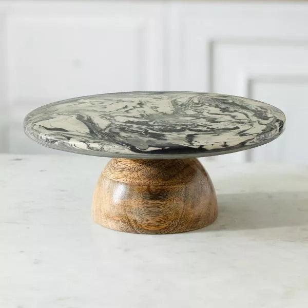 carbon ceramic and wooden cake stand