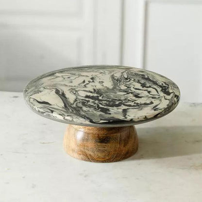 carbon ceramic and wooden cake stand - ellementry