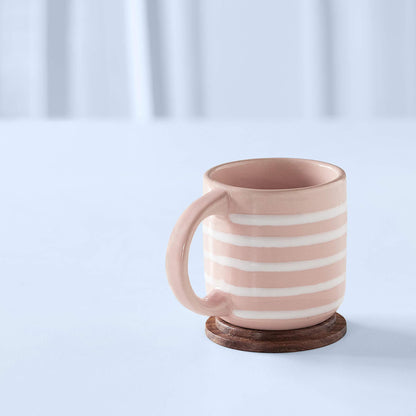 Ceramic Mug Stripes W/Wdn Lid Blush