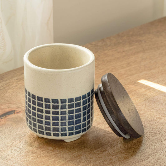 Mozaic Ceramic Jar with Wooden Lid