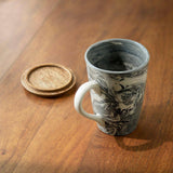 Carbon ceramic tall coffee mug with wooden lid