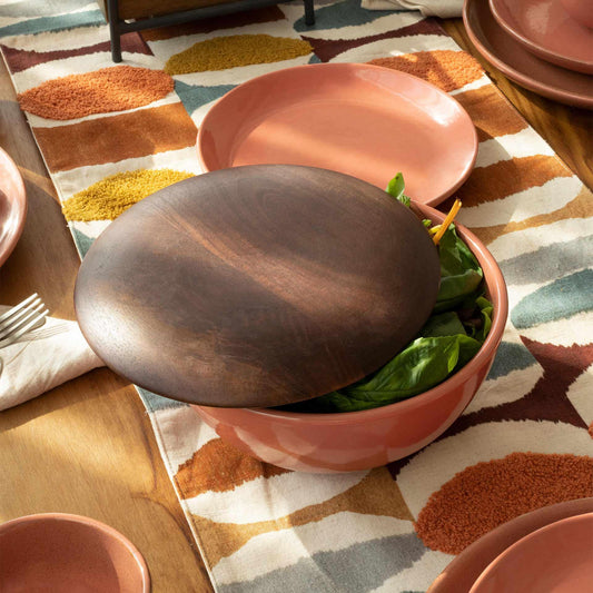 Rustic Reef Ceramic Serving Bowl With Wooden Lid