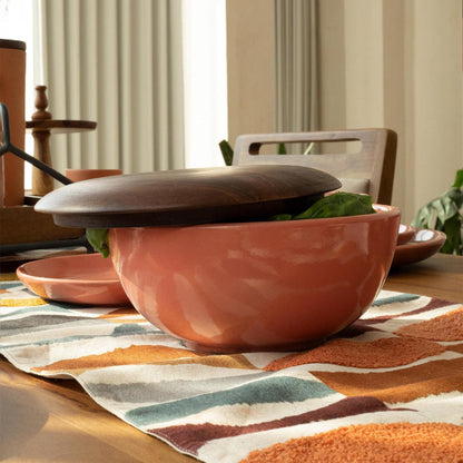 Rustic Reef Ceramic Serving Bowl With Wooden Lid
