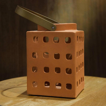 Lupa Terracotta Square Lantern W/Metal Handle - Large