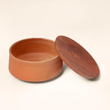 Terracotta Curd Setter With Wooden Lid- Natural