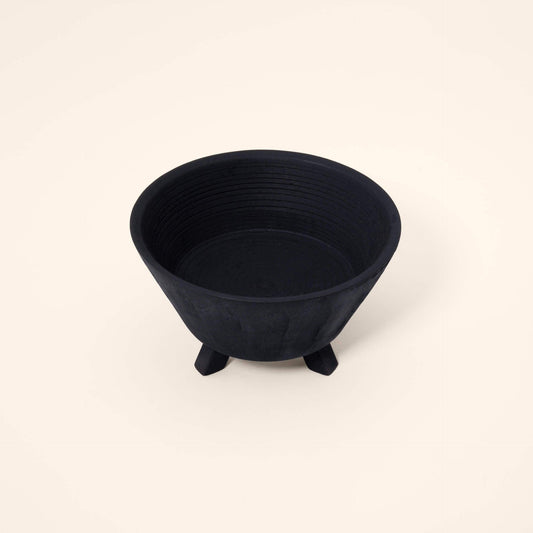 black tribal mango wooden bowl with stand- medium