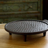 Tribal Mango Wood Platter With Legs Round Brown