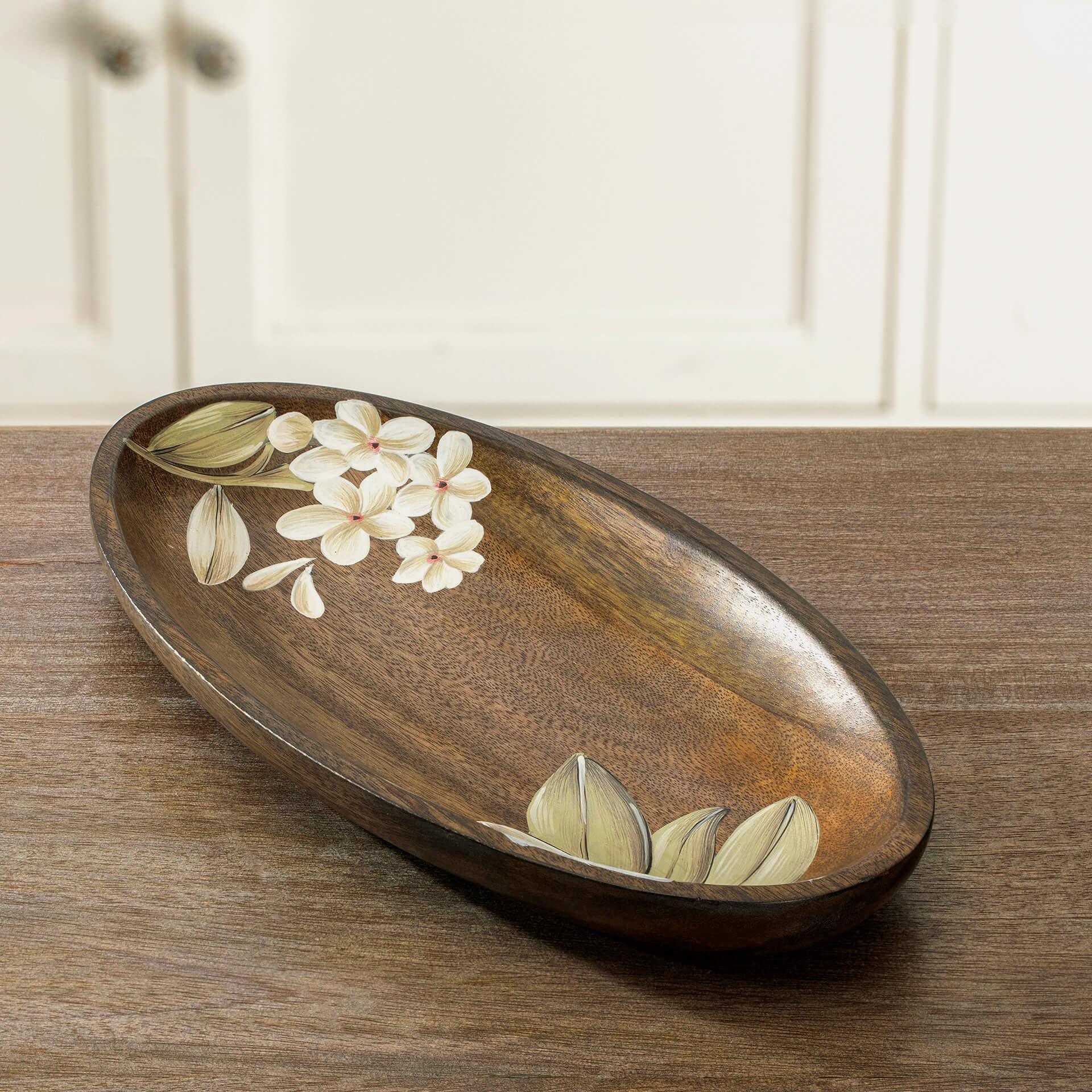Frangipani Oval Wooden Platter(Small) - ellementry