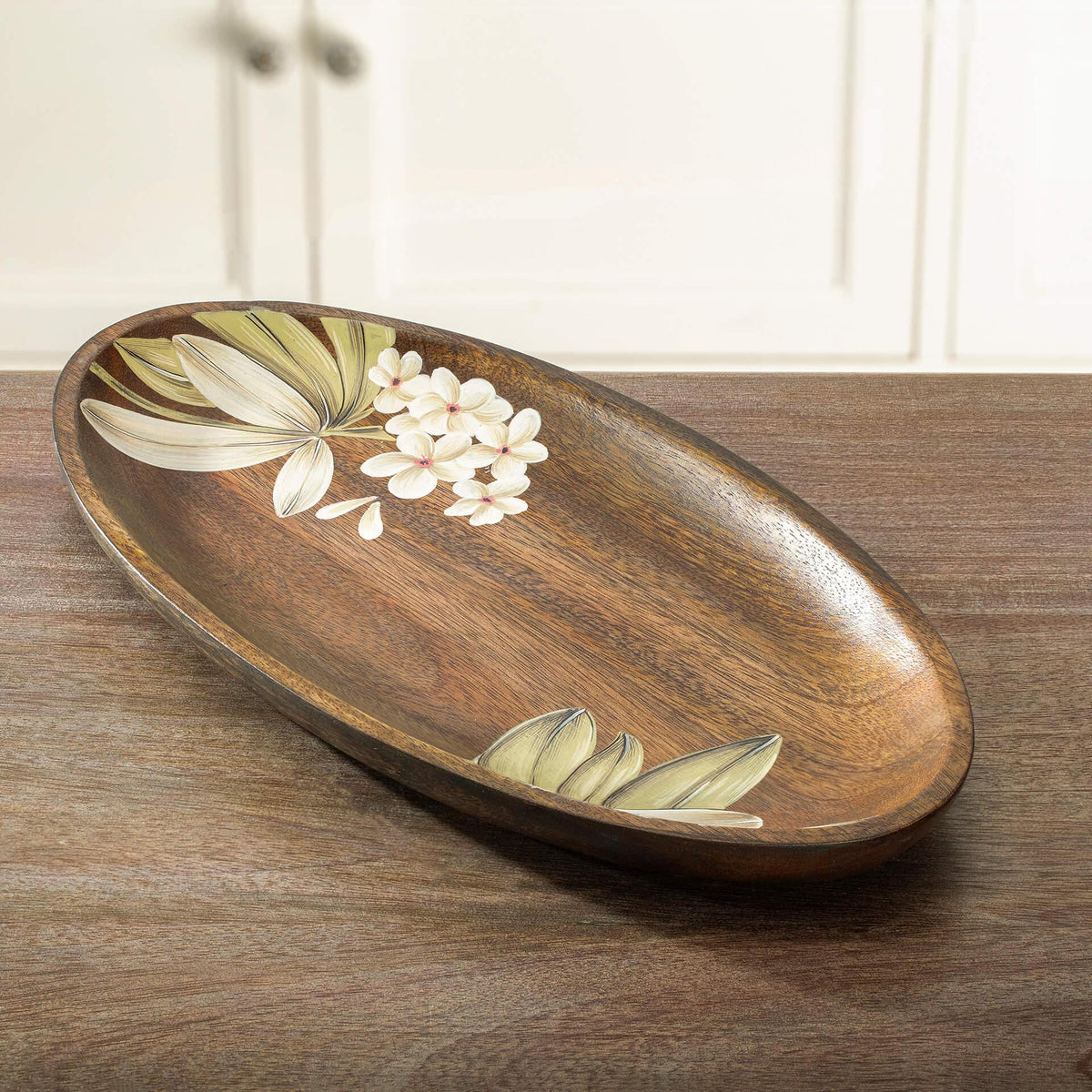 Frangipani oval wooden platter - large