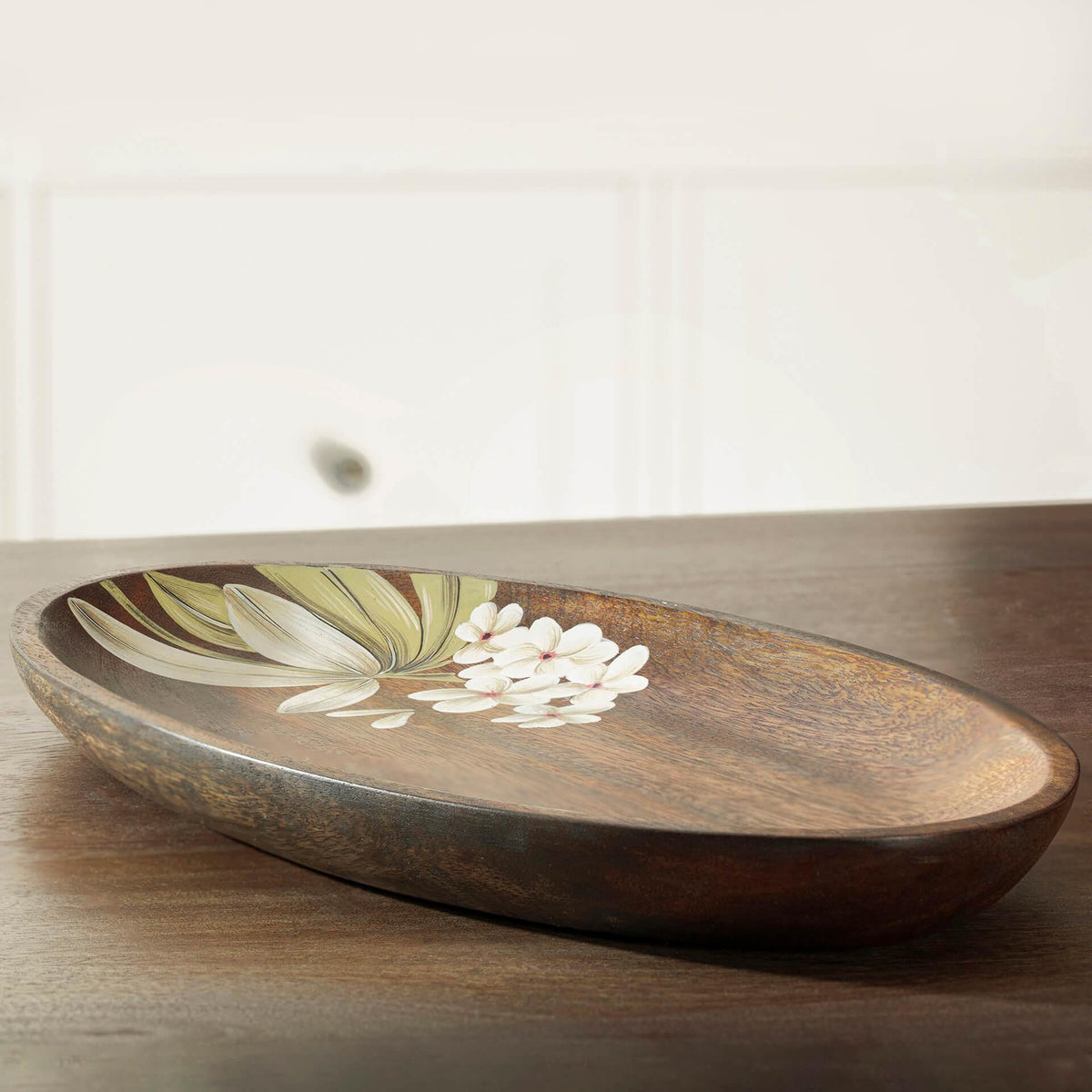 Frangipani oval wooden platter - large