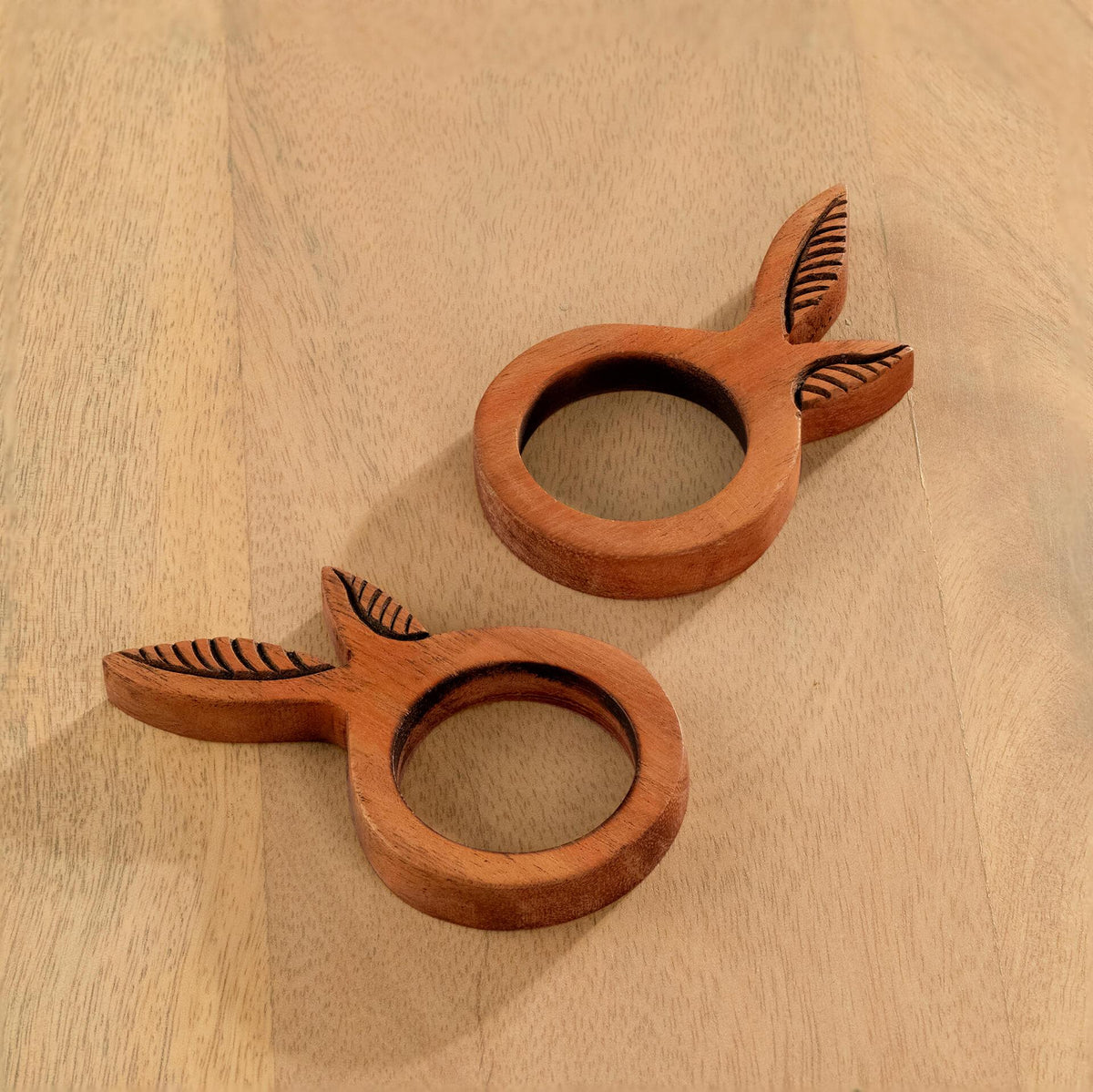 Mango Napkin Ring Leaf Set Of 2 Brown
