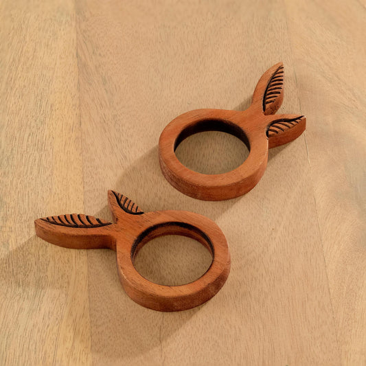 Mango Napkin Ring Leaf Set Of 2 Brown