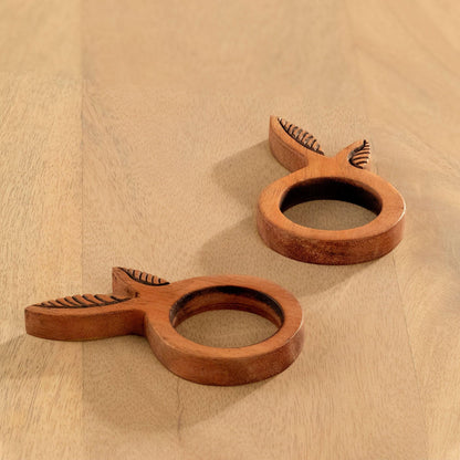 Mango Napkin Ring Leaf Set Of 2 Brown