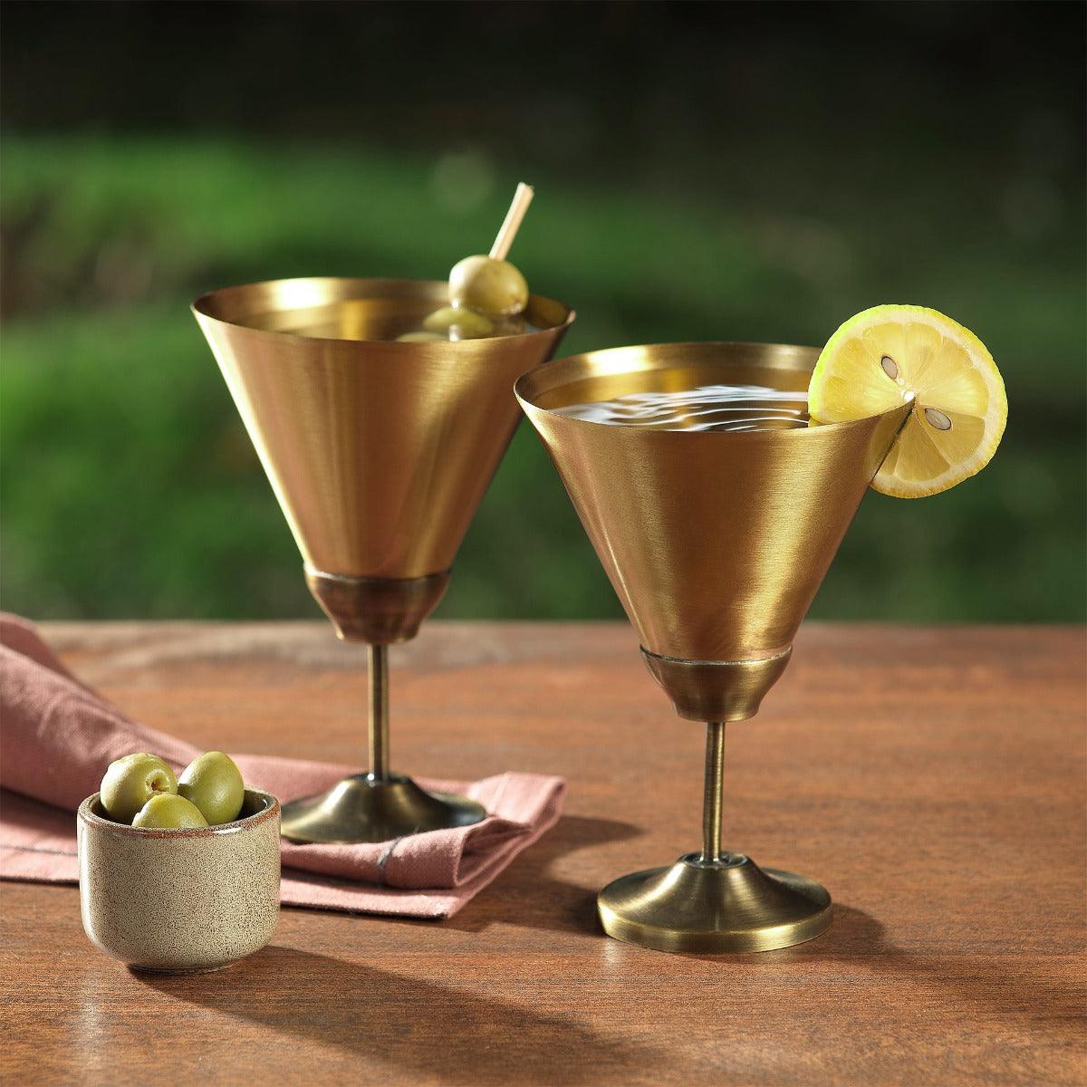 Ornate Brass Martini Glass Set of 2 - ellementry