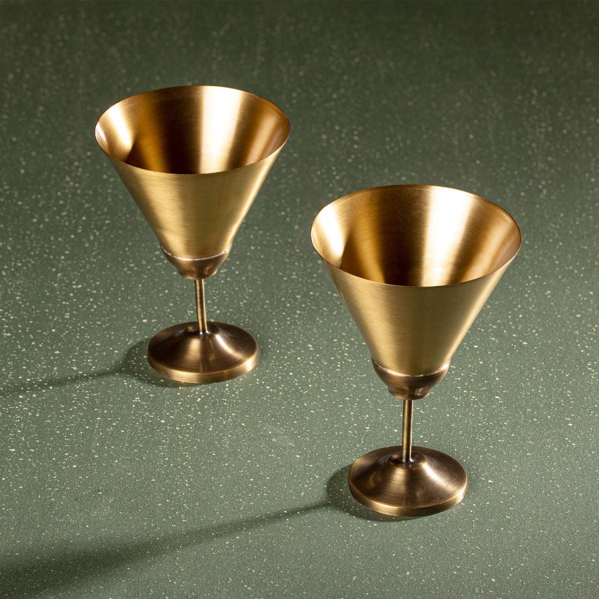 Ornate Brass Martini Glass Set of 2
