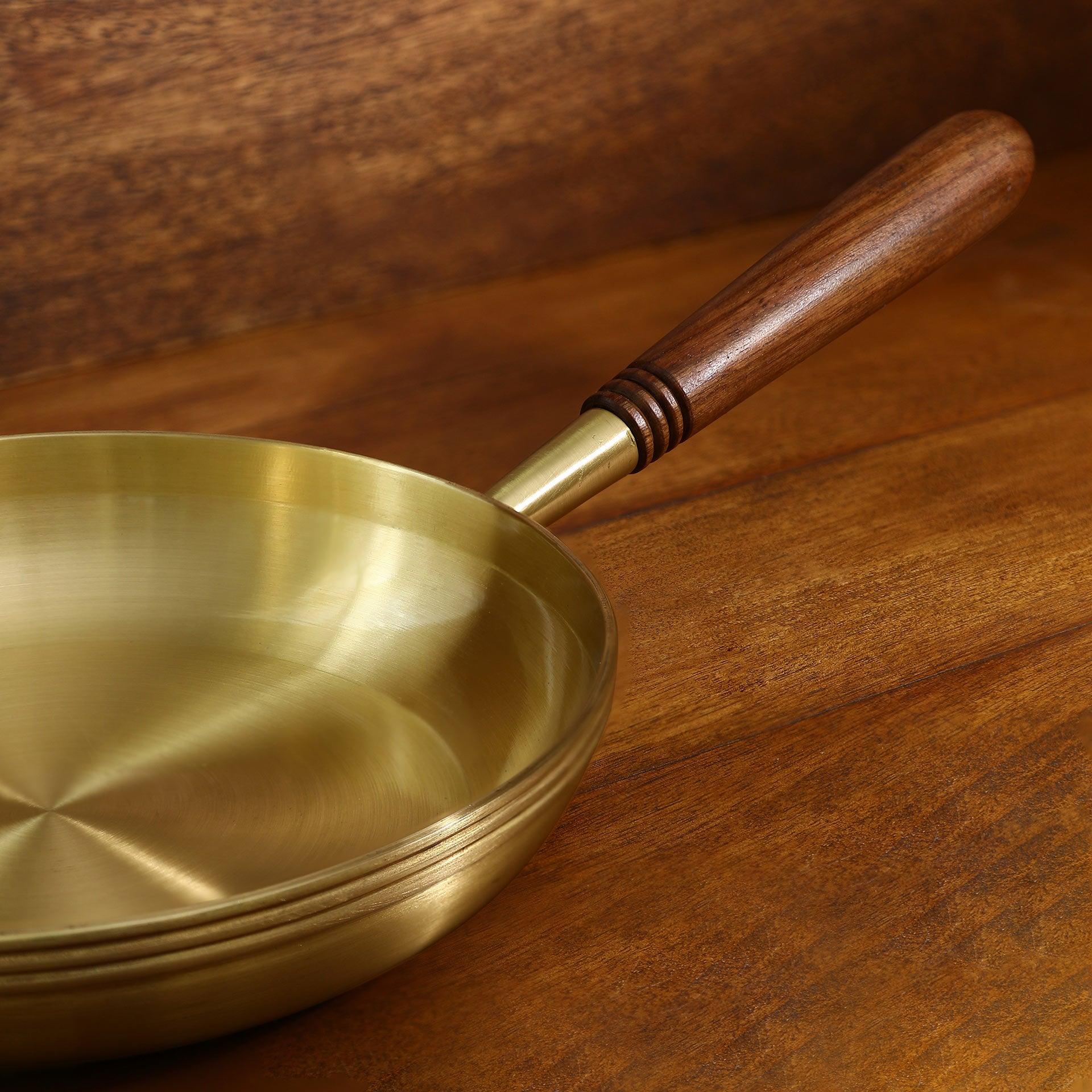 Arra brass fry pan with wooden handle