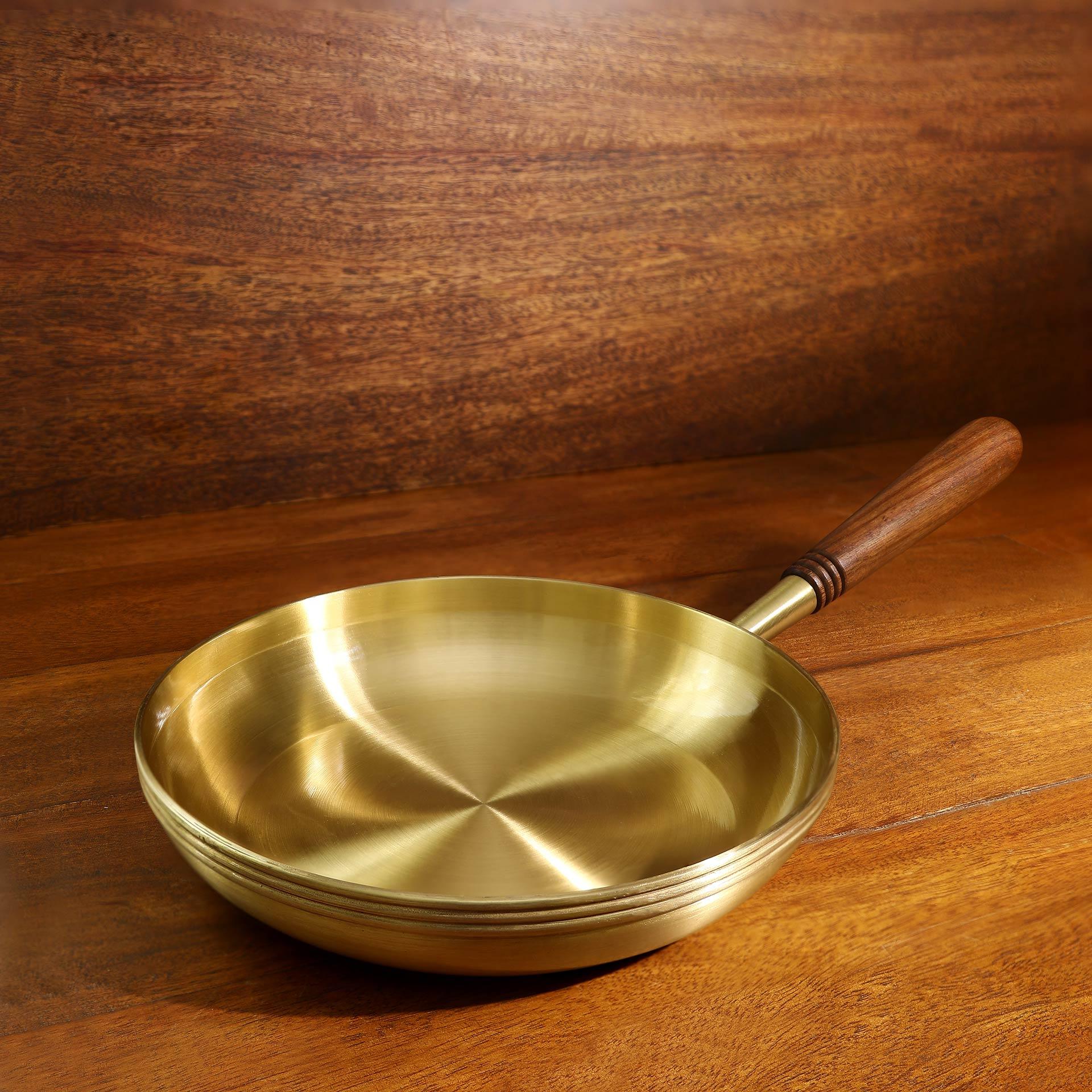 Arra brass fry pan with wooden handle