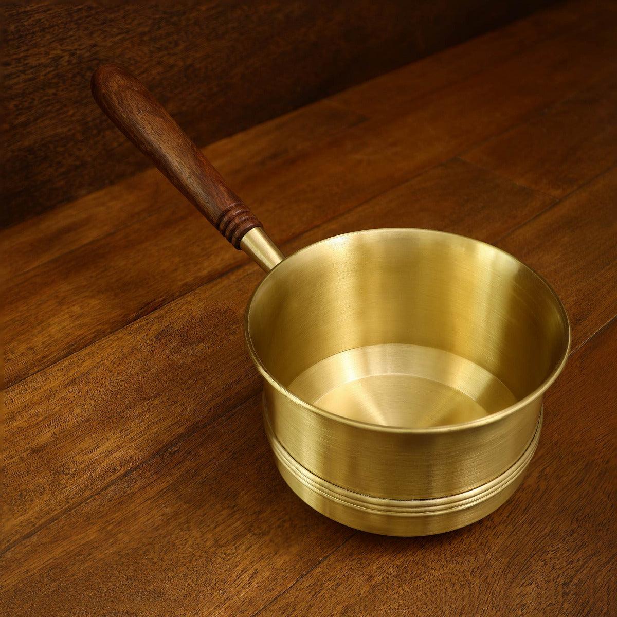 Arra brass tea pan with wooden handle