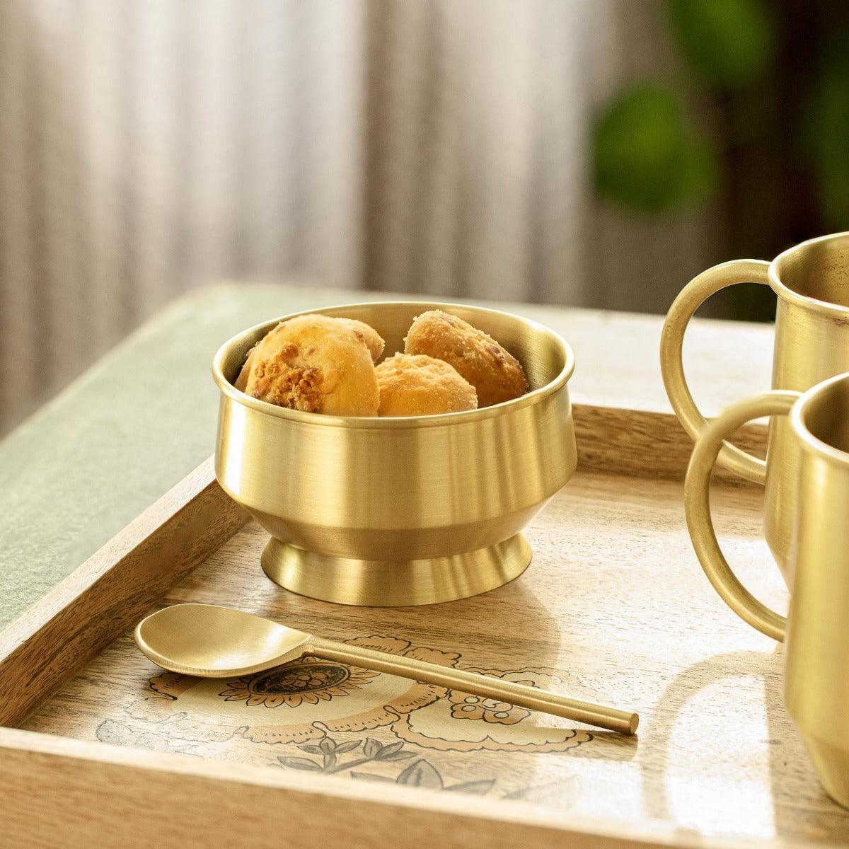 Oro brass dessert bowl with spoon
