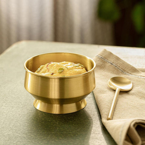 Oro brass dessert bowl with spoon - ellementry