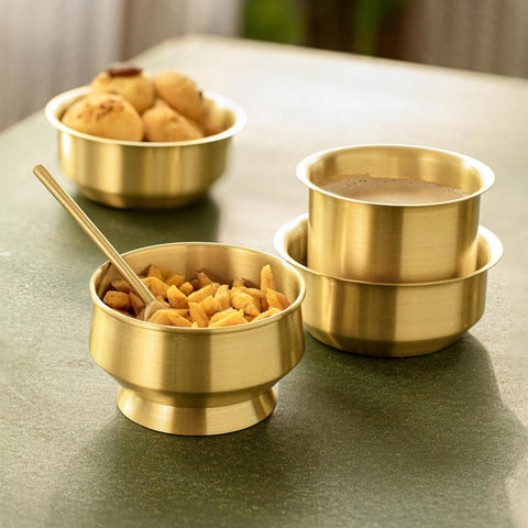 Oro brass dessert bowl with spoon - ellementry