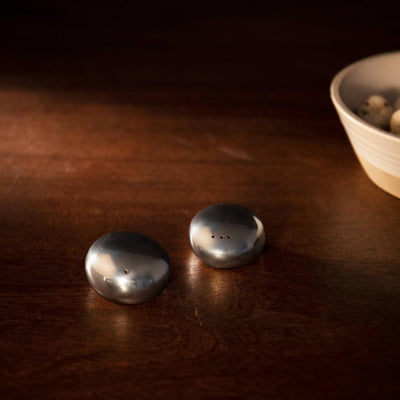 silver brass pebble salt & pepper shaker - ellementry
