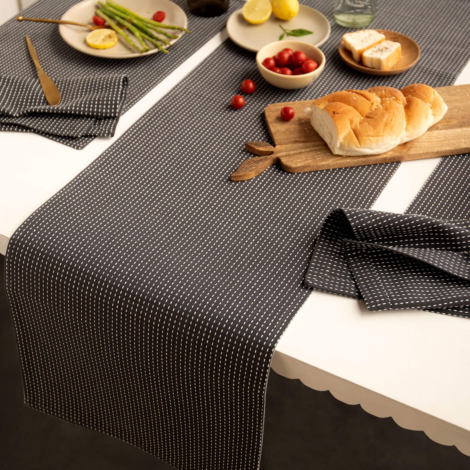 Pinstriped 100% Cotton Table Runner (Charcoal Grey)