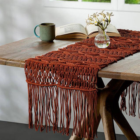 Macrame Cotton Table Runner Terracotta - ellementry