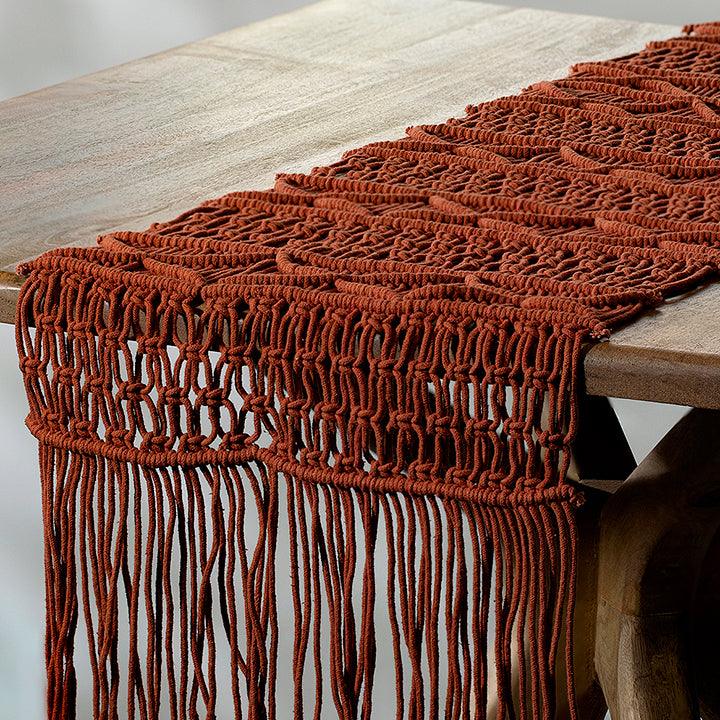 Macrame Cotton Table Runner Terracotta